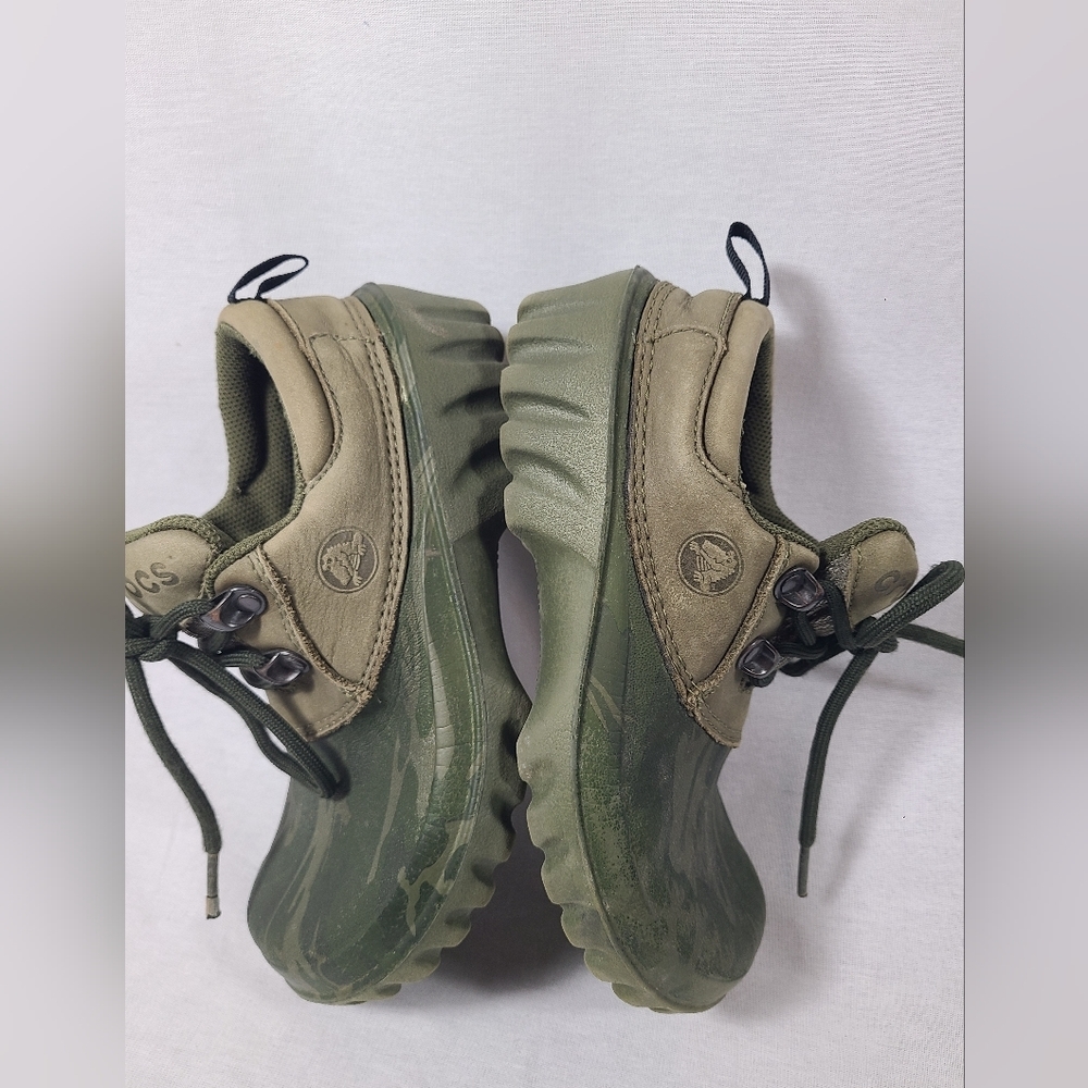 Crocs Axle All Terrain Camo Green Lace Up Duck Boat Clog Shoe Size M 1/W3 Junior - Picture 7 of 14